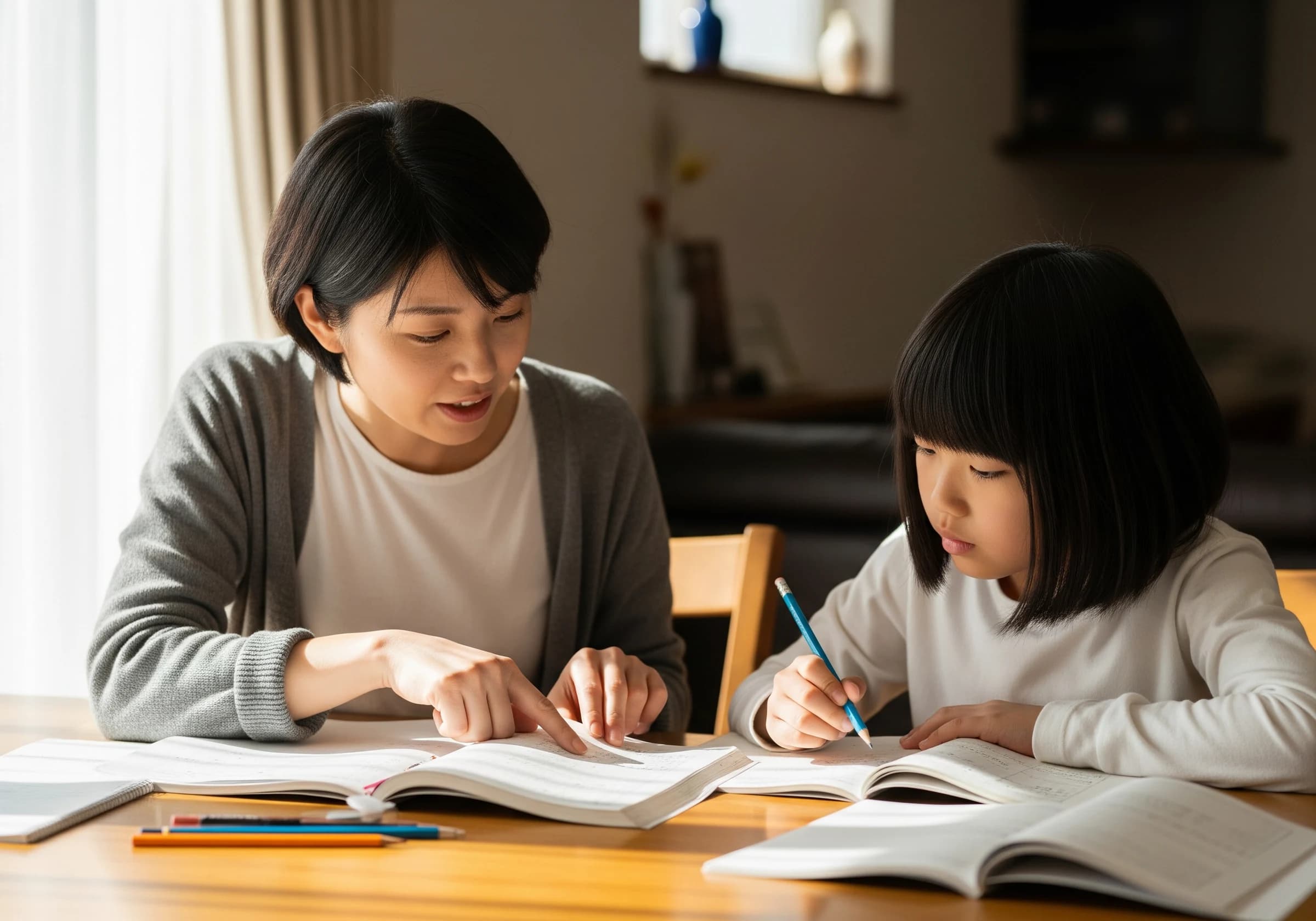 子どもの宿題に付き添うカンパスのスタッフ
