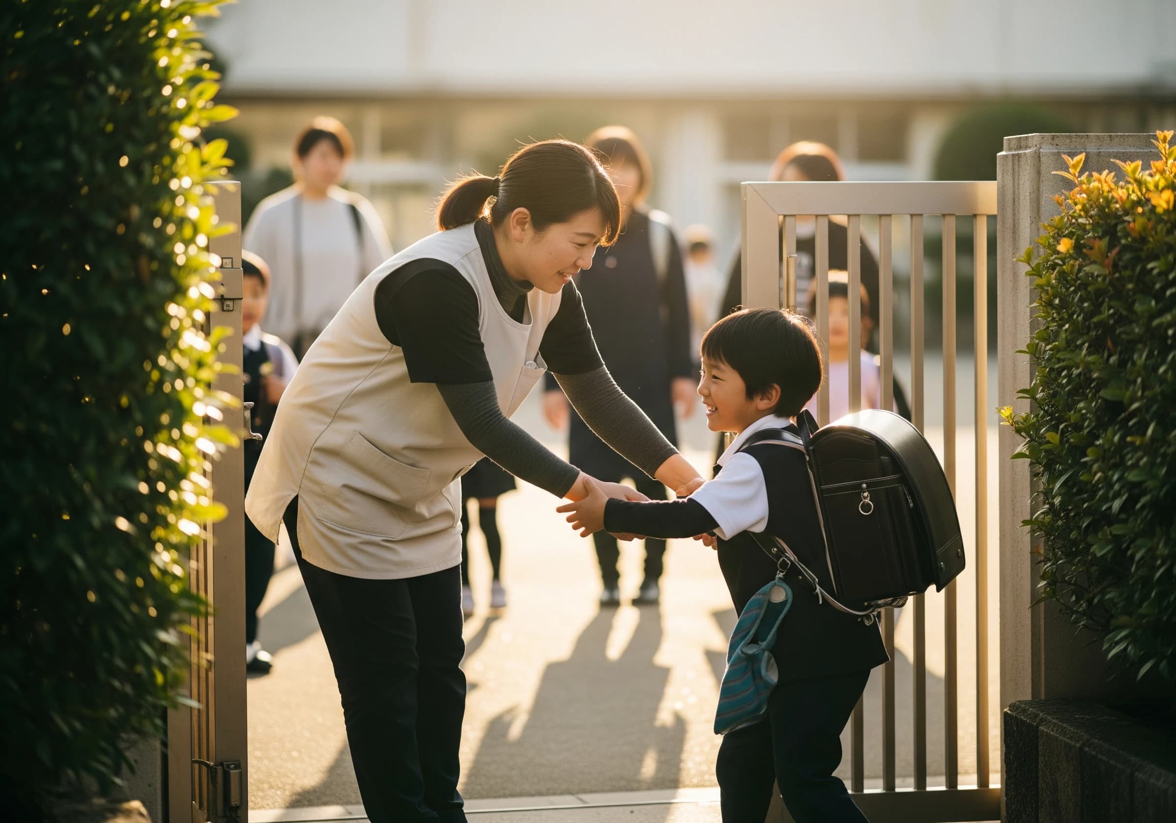学校のお迎えをするスタッフ