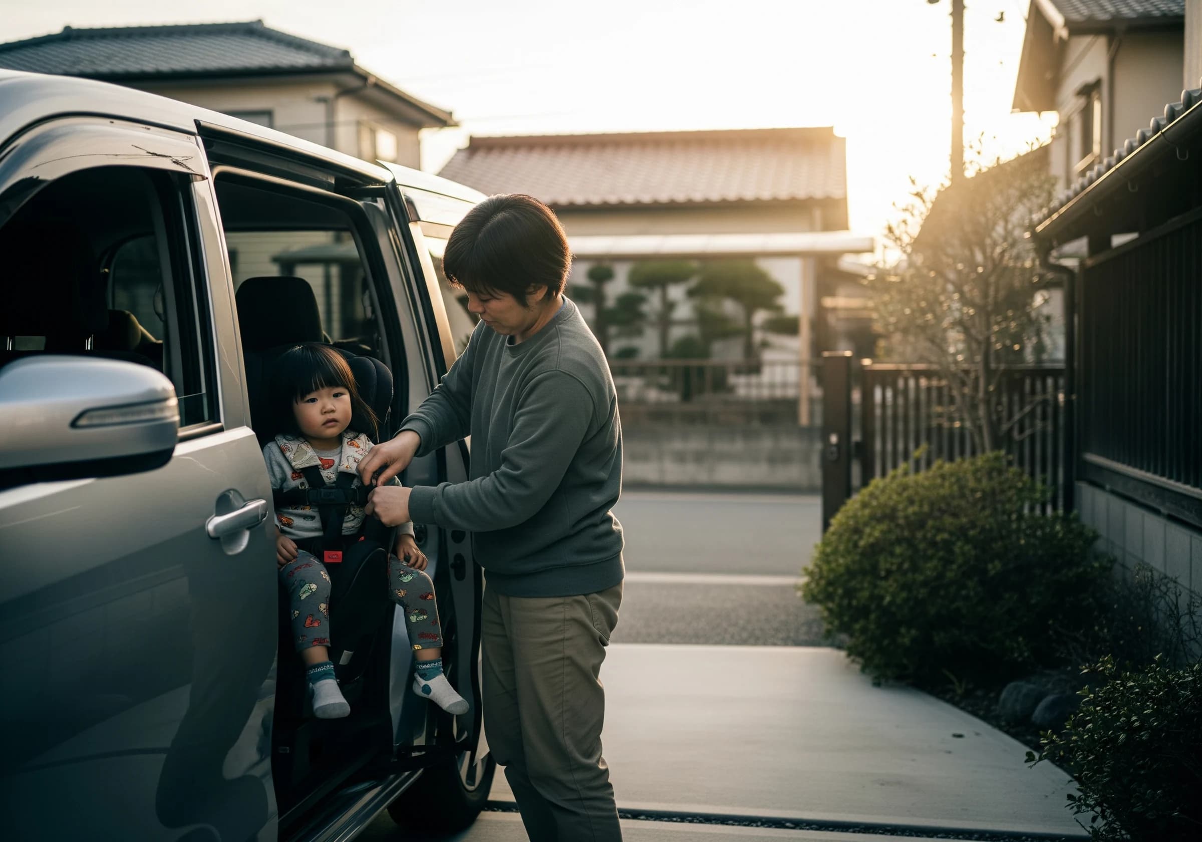 車に子どもを乗せるスタッフ